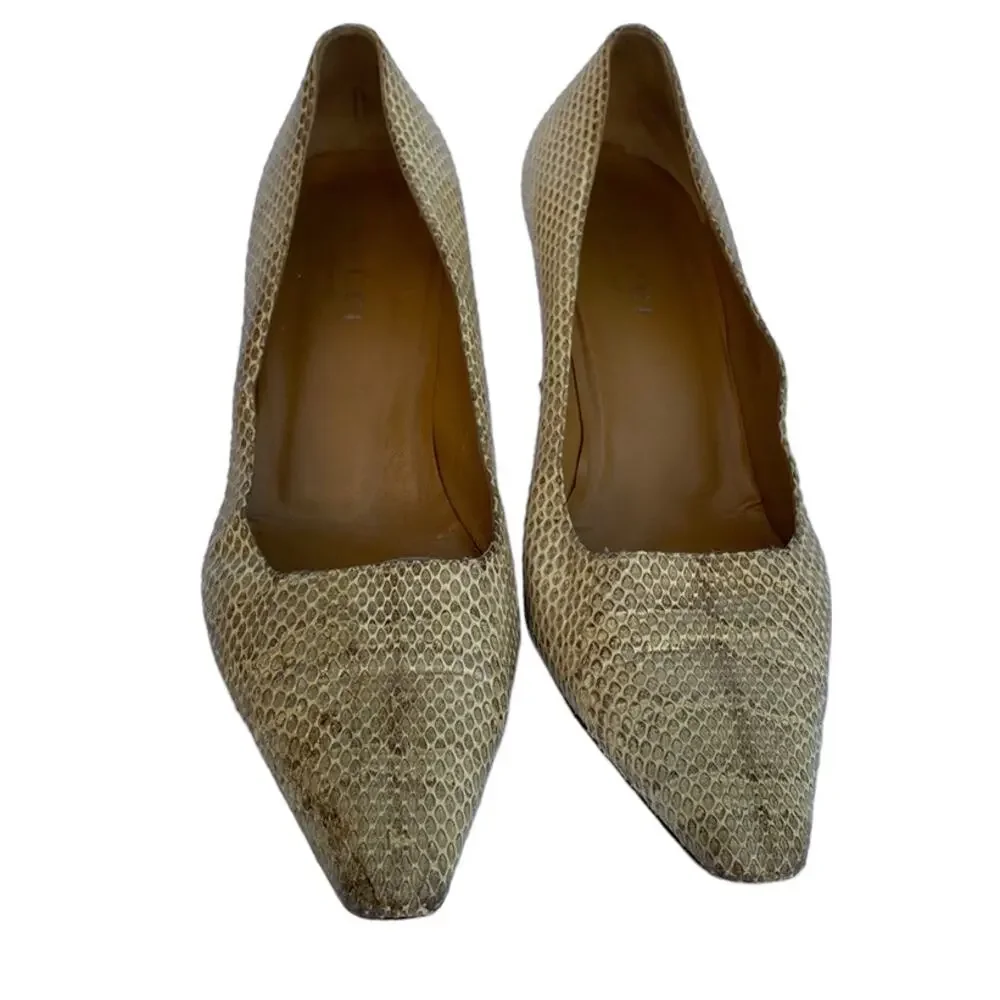 Vintage Gucci Tan Snakeskin Snip Toe Slip On Classic Heeled Pumps Size 9B - Picture 4 of 10